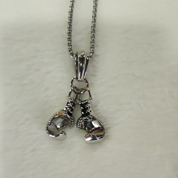 Silver Boxing Gloves Pendant Necklace - Picture 1 of 8